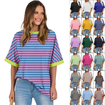 OEM Summer Trendy Round Neck Short Sleeve Cotton Wholesale T-shirt Solid Color Women's Blank Ladies Custom Logo Tee Shirts