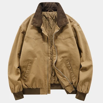 Custom Heavyweight Cotton Work Jackets Corduroy Collar Vintage Distressed Work Trucker Lining  jacket for Men Winter