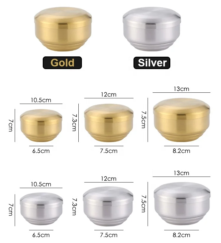 Gold Double Wall Korean Bowl Insulated 304 Stainless Steel Rice Bowl