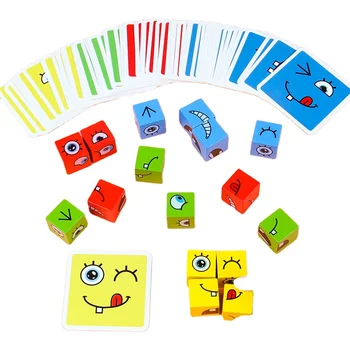 Hot selling wooden Face changing Cube matching blocks wooden children puzzle board game educational toys cheap toys