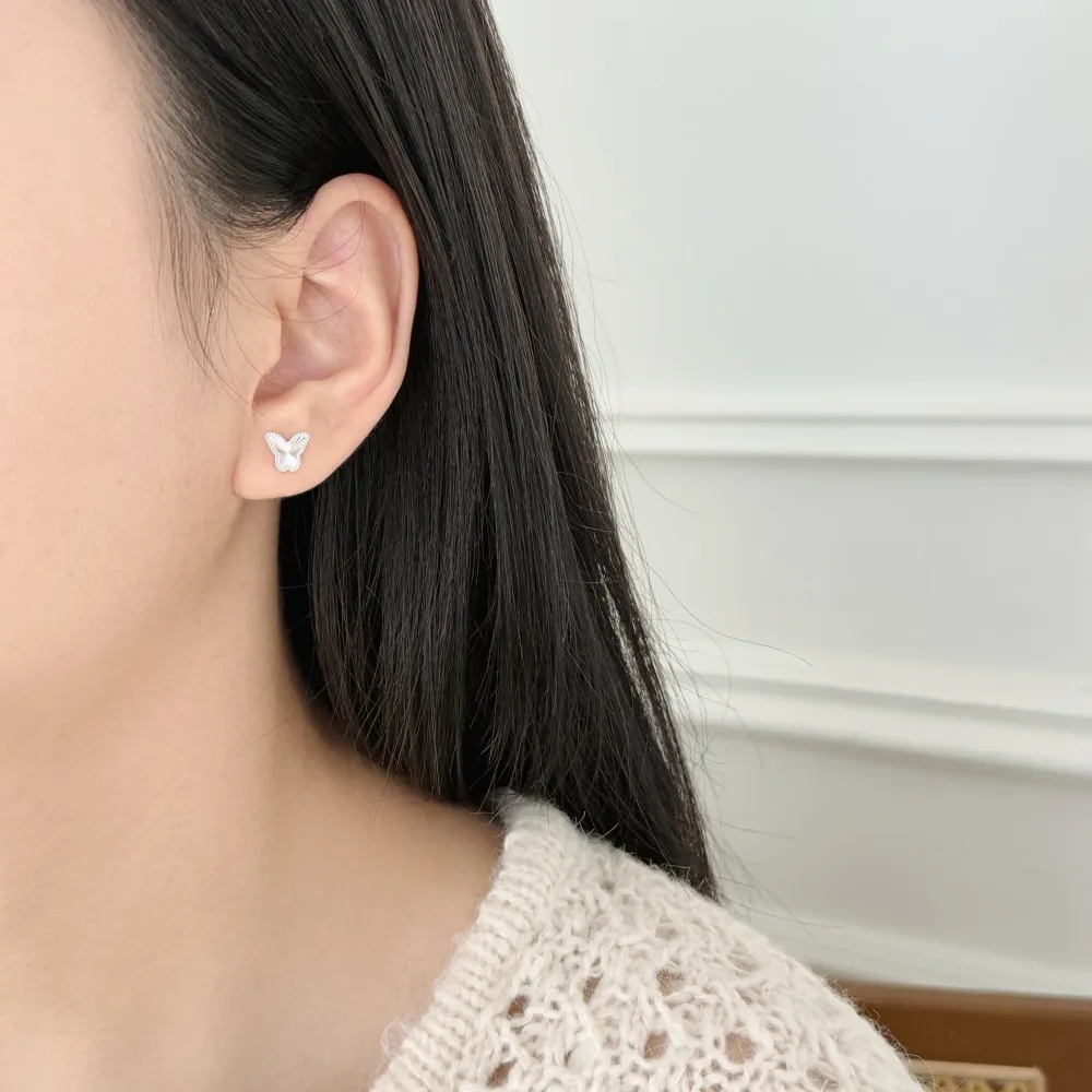 KAKODIY Unique Small 925 Sterling Silver Small Laser Textured Surface Butterfly Stud Earrings Women Daily Wear detail 4