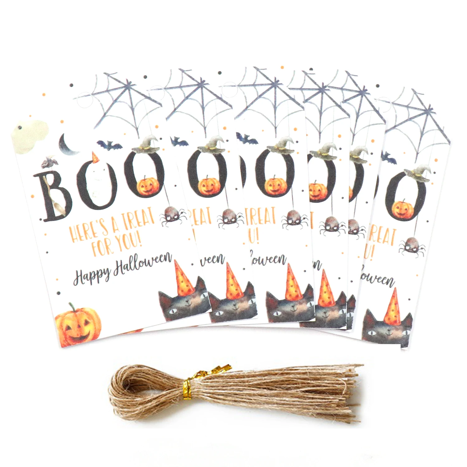 Customized MD137 set of  3inches Halloween Gift Customized Tags with String UV Printed Boo Paper Tag Card Labels for Home Party Deco