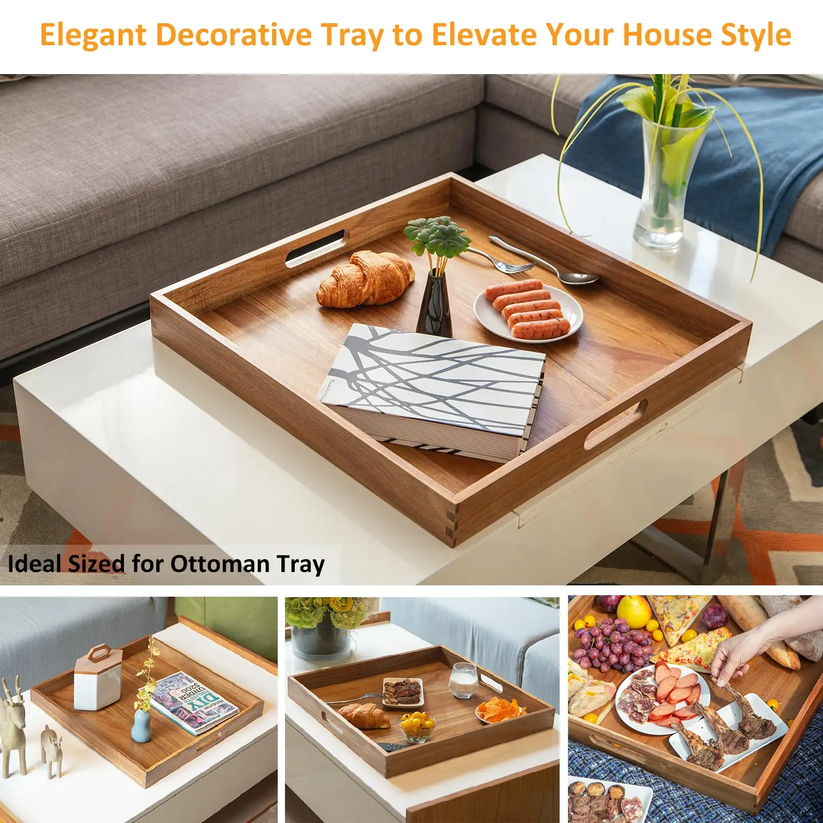 product custom wood serving tray handmade rustic wooden platter with handles for coffee table bar  kitchen food safe serving board-8