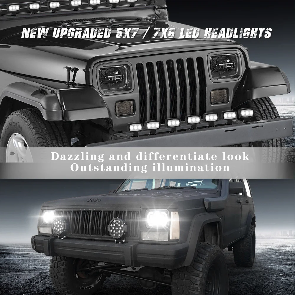Par Faros Led 6x7 5x7 Hi/lo Haz Señal Drl Camione Jeep Yj Xj