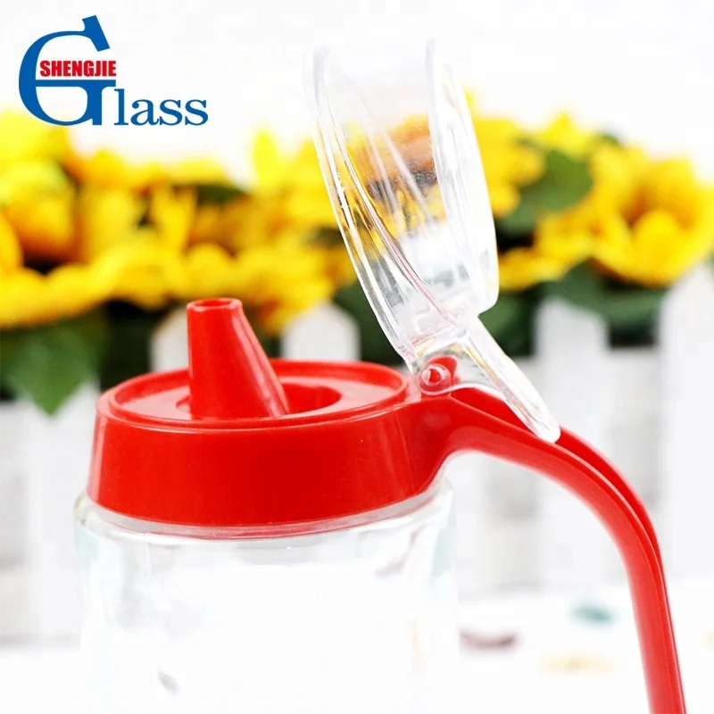 Glass Food Storage Containers Condiment Glass Soy Sauce Dispenser With Handle Lid Wholesale