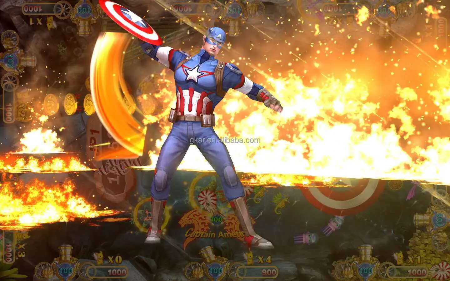 热卖投币游戏4玩家美国队长加射鱼游戏板软件街机