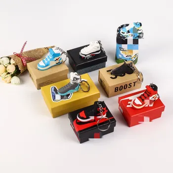 Factory Wholesale PVC/Rubber 3d Shoes Sneaker Keychain With Mini box