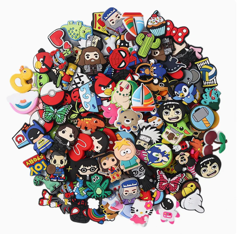 Factory Outlet Random 100pcs Mixed Shoe Decorations PVC Soft Rubber DIY Accessories Cute Kawaii Cartoon Shoe Buckles
