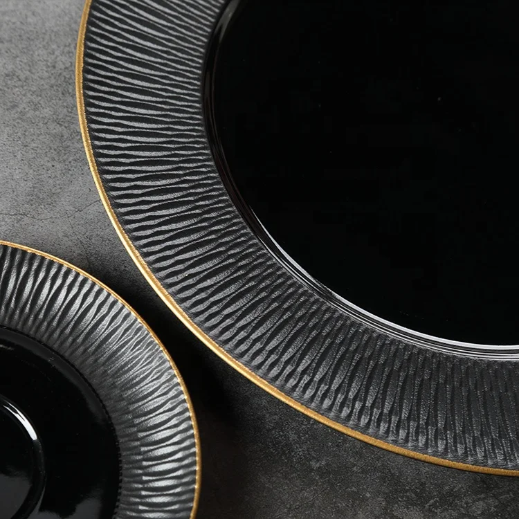 PITO Horeca Matt Claytan Porcelain Tableware Gold Rim Dinner Crockery Dinnerware Wholesale Ceramic Plate for Hotel Restaurant