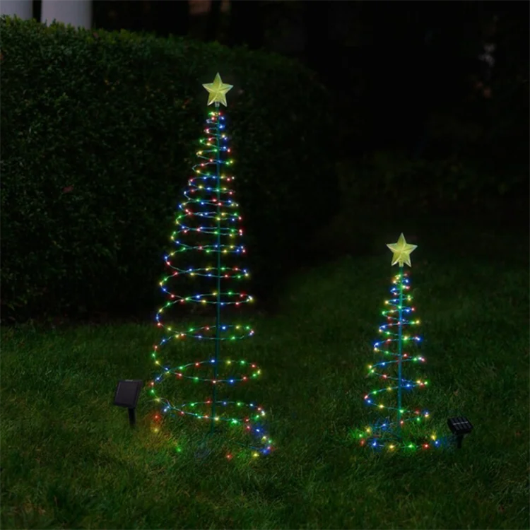 Creative Solar Christmas Tree Lights PVC Solar LED Christmas Tree Lights Waterproof Spiral for Home Holiday Party Decor