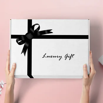 Brand White Design Box With Ribbon Printing For Boutique Gift Shipping Carton