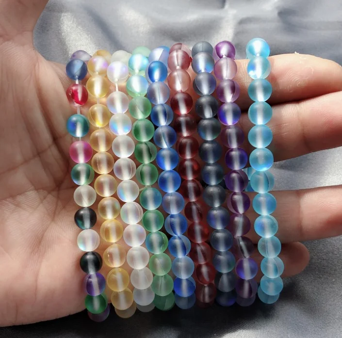 High Quality Synthetic Moonstone Mermaid Beads 8mm Clear Frosted 46 Pcs,  Jewelry Making DIY Crafts Beading Projects 