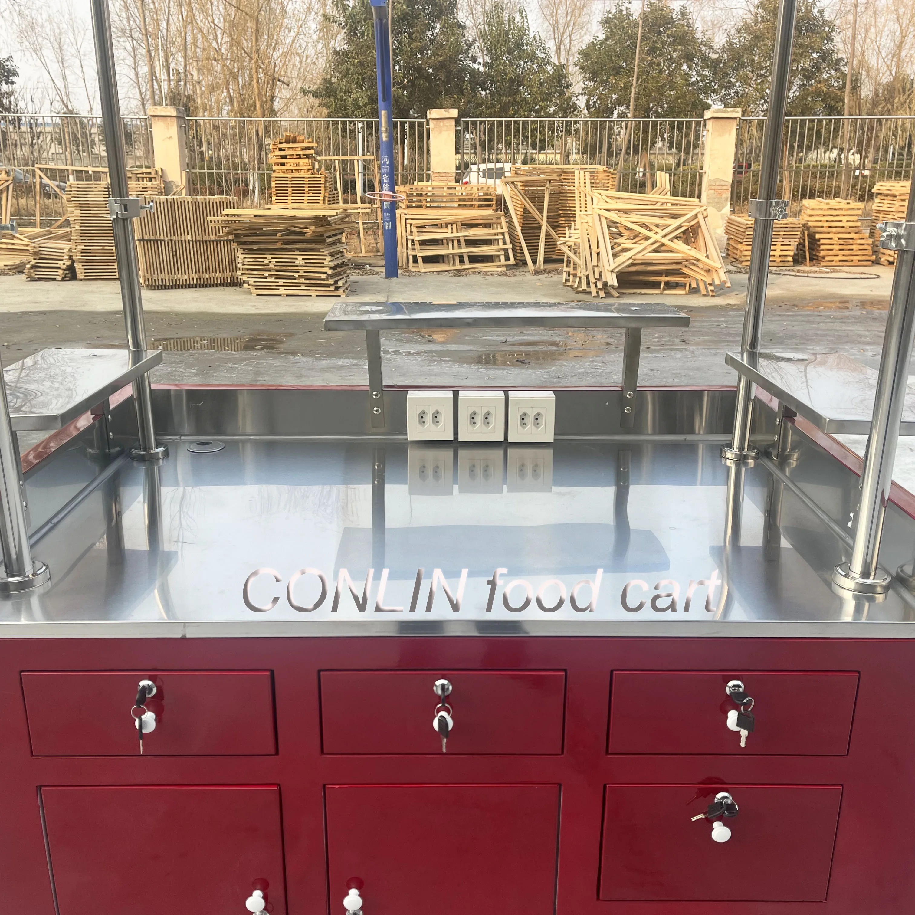 Portable Snak Cart for Parties Folding Food Cart Lifting Canopy Chestnuts Stand Grill Kiosk for Sale