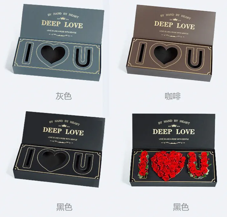 Mother's Day Rectangle Window Gift Box Flower Packaging Box Flower Arrangement Box with Foam I love U Flower Wrapping Chocolate