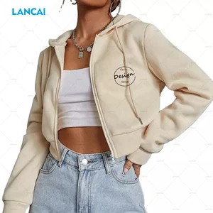 Customized Zipper Cropped Sweatshirt High Quality Thick Cotton Workout Running Sports Hoodies for Women