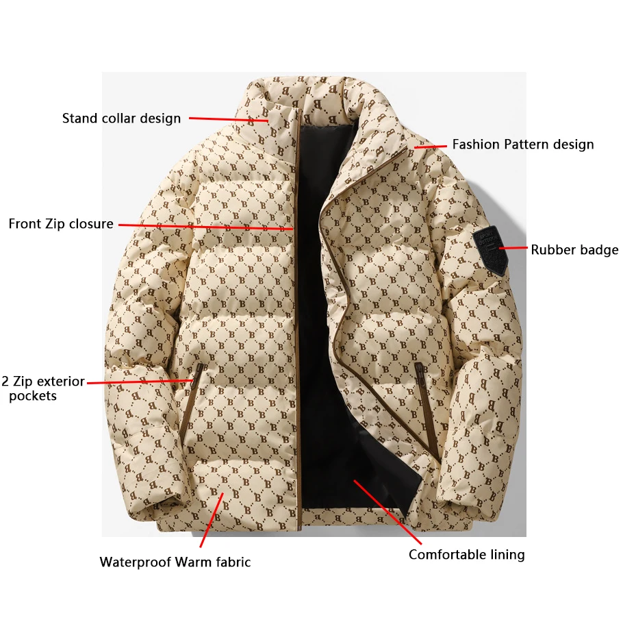 Custom waterproof Winter Stand Collar Outdoor Casual Thickened warm Cotton Padded Bubble puffer Jacket for Men's_voghion.com