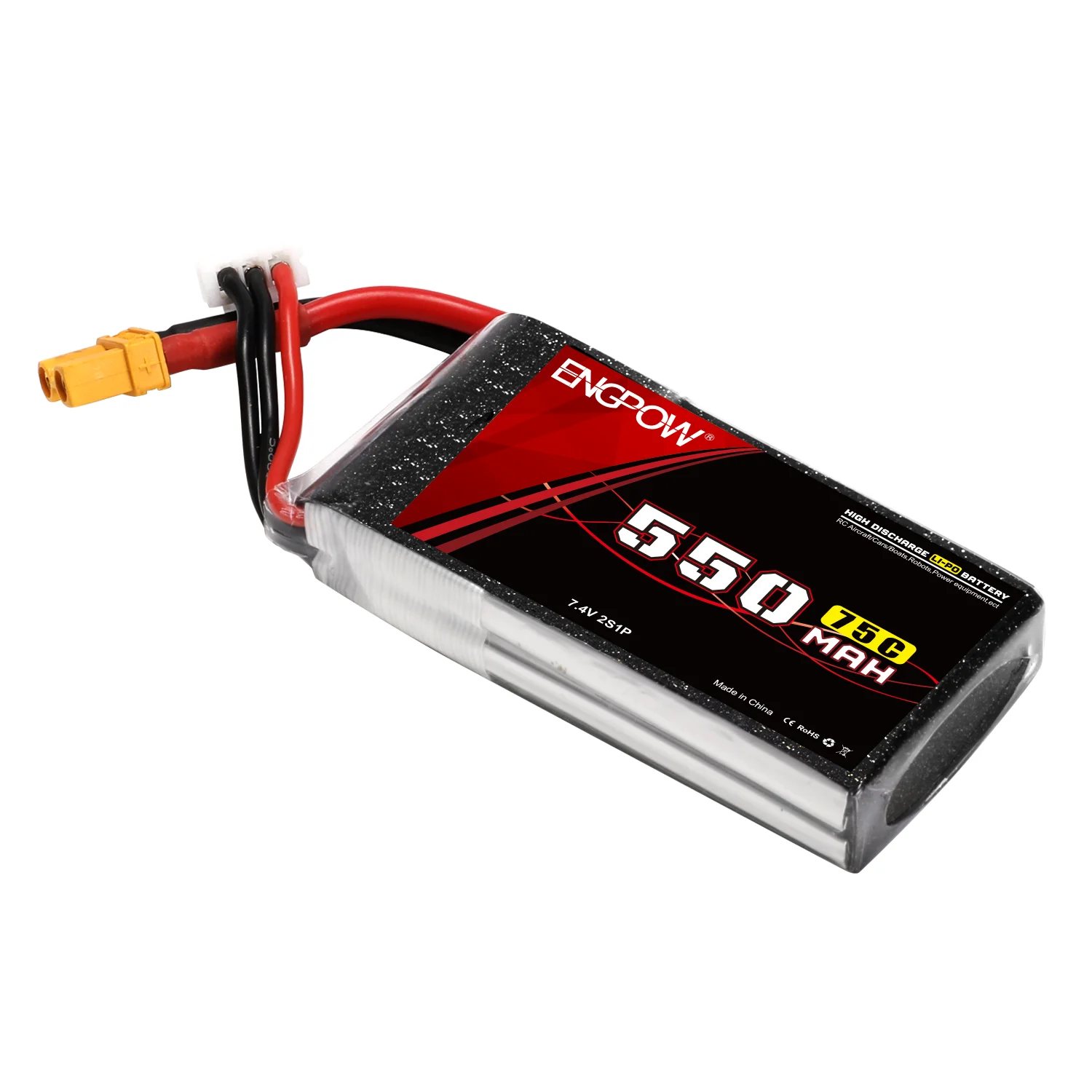 High Quality 7.4V 550mAh 75C 2S1P 2s Lithium  Lipo Battery Pack for Rc Helicopter