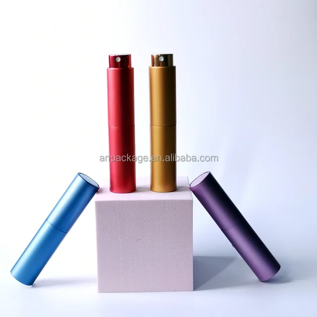 Luxury Refillable 10ml Glass Perfume Sprayer Bottle Twist up Alu. Shiny Metal Portable Perfume Bottle Customized Color Sprayer