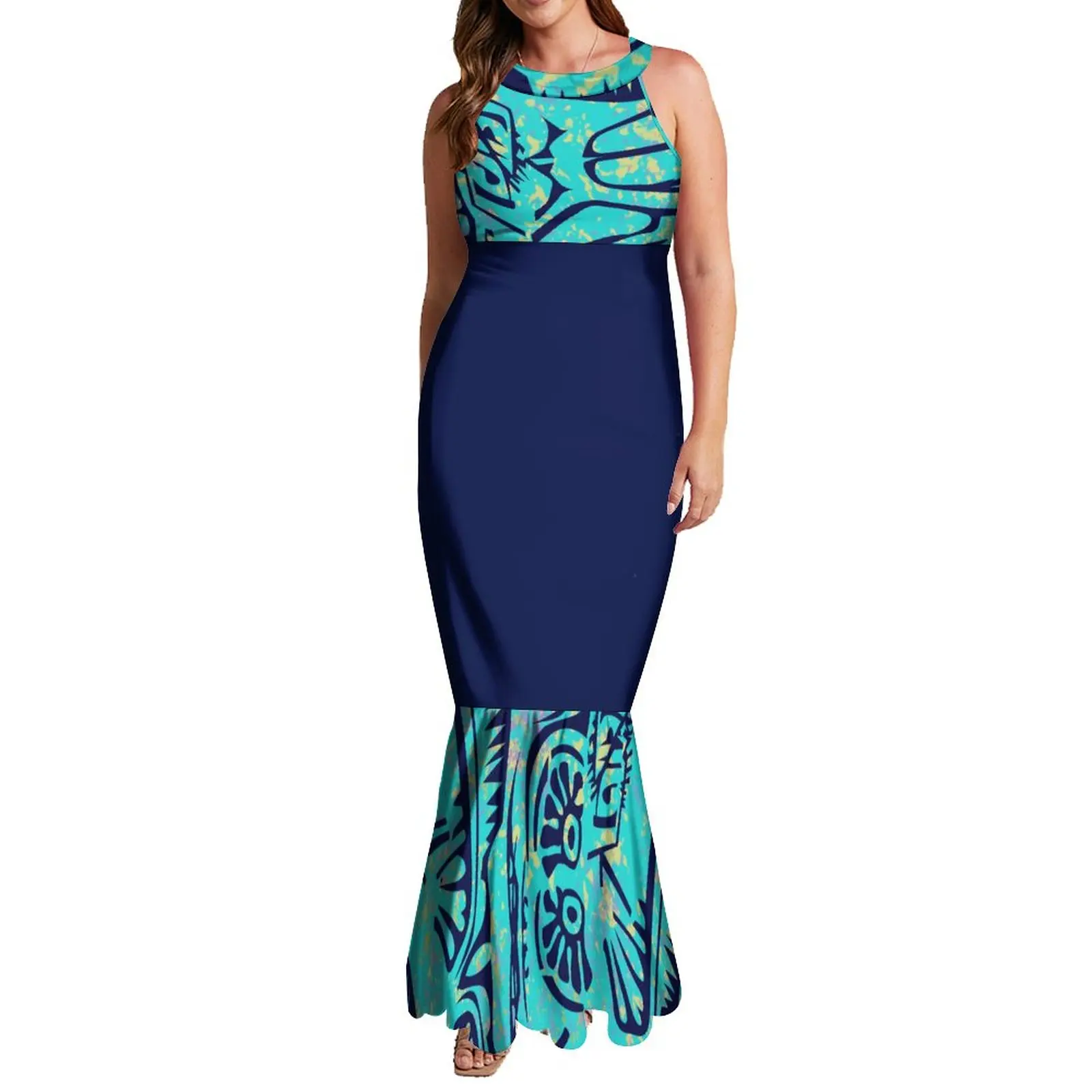 Pacific Island Art Design Mermaid Bridesmaid Dresses TE PA Melanesia Folk Hand-Painted Plus Size Women's Pacific Island Art Design Mermaid Bridesmaid Dresses TE PA Melanesia Folk Hand-Painted Plus Size Women's