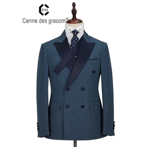 Mens Suits 2 Piece Slim Fit Double Breasted Blue Color Wedding Suit for Cenne Des Graoom Lapel Blazer Trousers