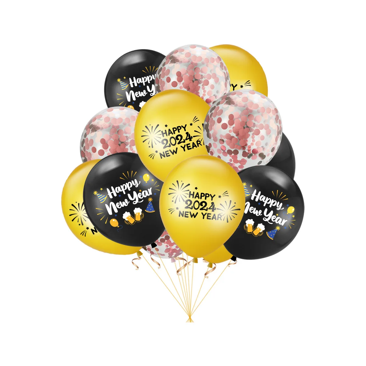 12 Ballons Happy New Year or argent noir - ballon - ancien & nieuw - nouvel  an - 2024 | bol