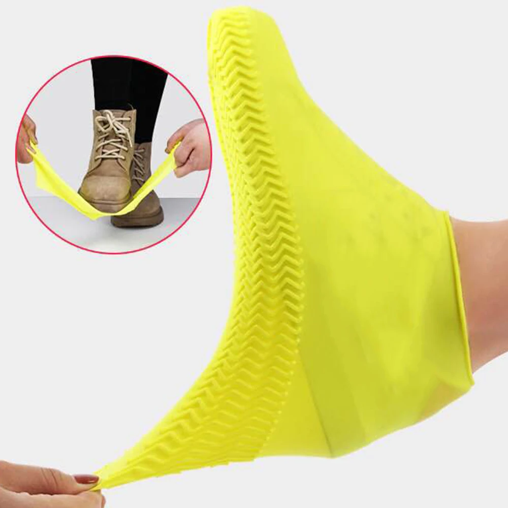 Women Men Waterproof Silicone Rain Shoes Cover Anti-slip Rain Boots Cover Reusable Elastic Wear-resistant Rain Cover for Shoes