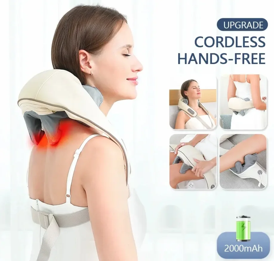 Foreverlily Wireless Neck and Back Massager Neck and Shoulder Kneading Massage Shawl Neck Cervical Relaxing Trapezius Massager