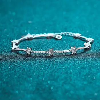 Aimgal fine jewelry Moissanite vvs diamond chain Hexagram bracelet 1ct D-3EX S925 sterling silver plated pt950