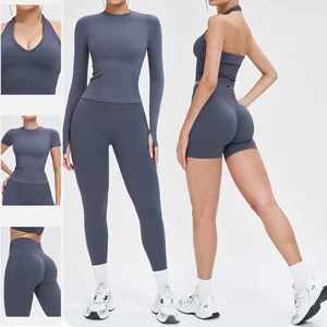 Sportswear Manufacturer Gym Fitness Yoga Wear Workout Clothes Outfit Seamless Long Sleeve Activewear Set for Women