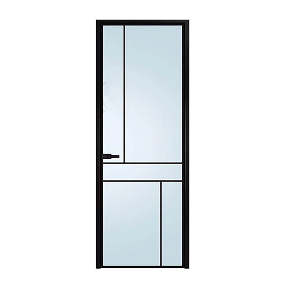 Foshan Manufacturer Supplied Custom Interior Tempered Glass Door with Aluminum Frame Sliding Black Door for Interior Rooms