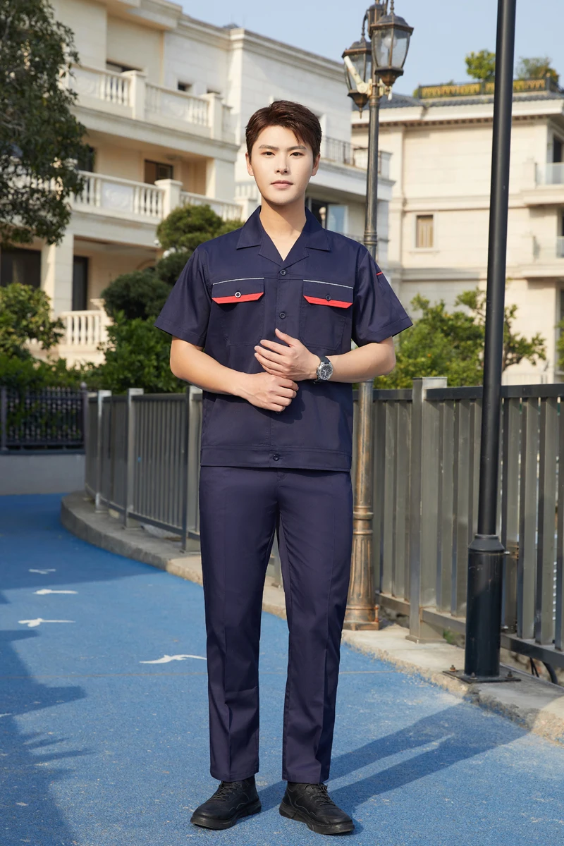 Summer men thin long short-sleeved site workshop workwear sets labor protection clothing constructio