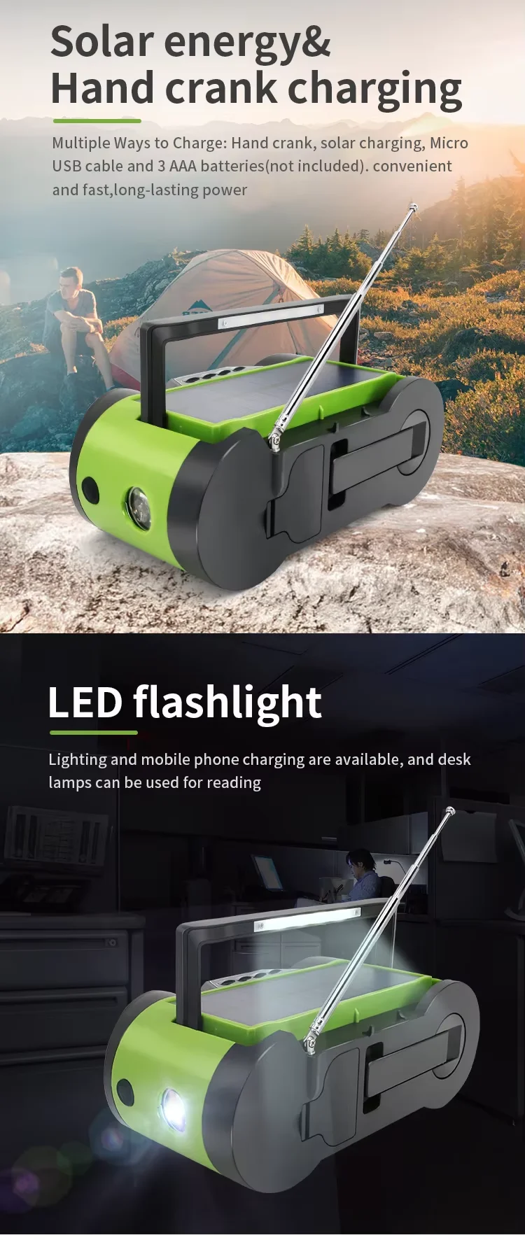 Portable Mp3 Player Built in Speaker Hand Crank Radio Led Flashlight Waterproof Weather Band Radio Mini Freeplay Solar Power