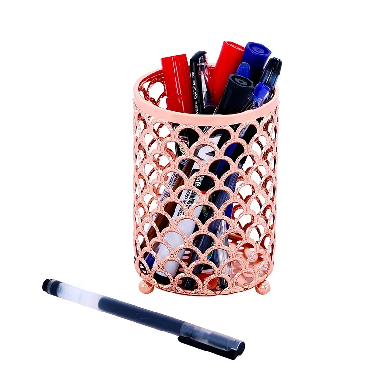Office Stationery Rosse Gold Desk Nordic Metal Container Stand Organizer Pen Pencil  Holder