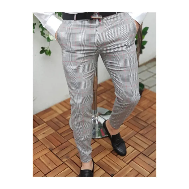 Men's Casual Slim Fit Plaid Dress Pants Mid Flat Front Checked Printed  Business Formal Trousers XL Zipper Pantalones De Hombres