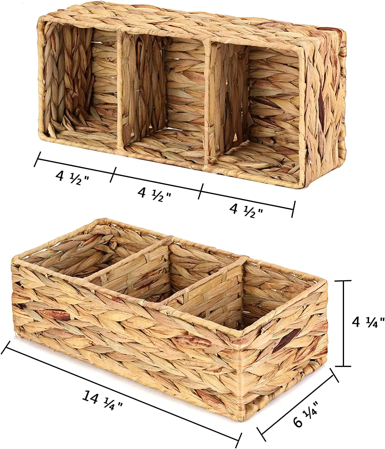 Hand-woven Water Hyacinth Wicker Storage Basket With 3 Section Toilet ...