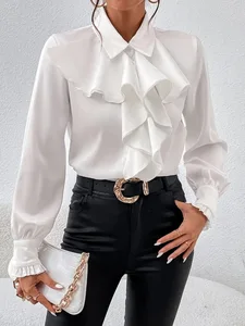 Bestseller Women's Fashionable Autumn Blouse With Stylish Ruffled Layered Trim