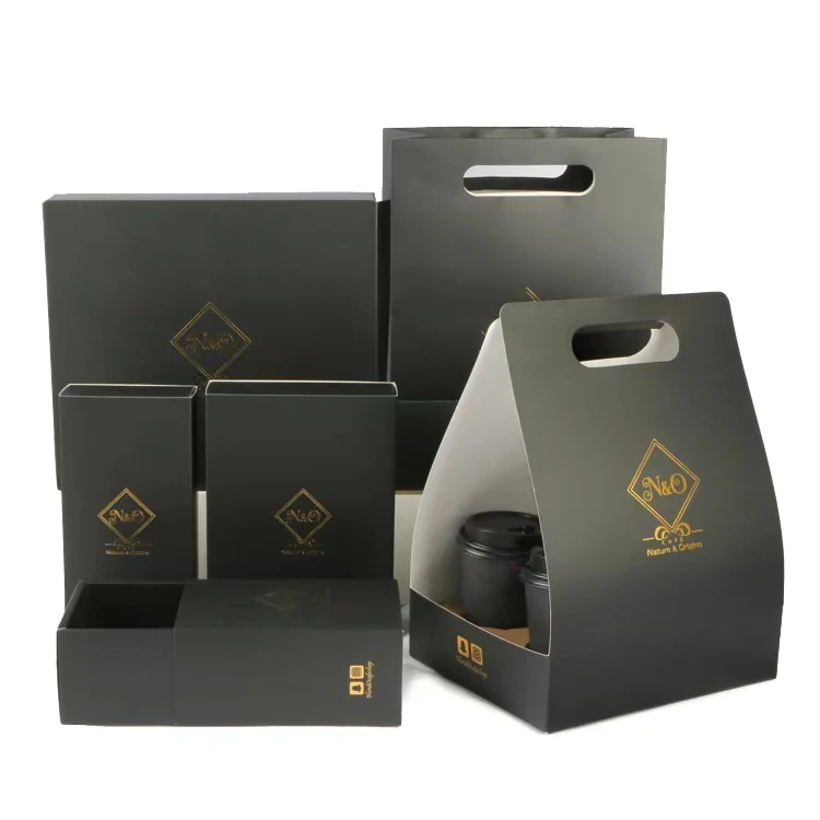 Custom Logo printed disposable double wall gold foil stamping black hot coffee paper cup