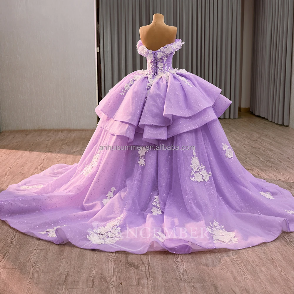S0452F Lilac Ball Gown Quinceanera Dresses for 15 Girls Beaded Appliques  Graduation Celebrity Party Gowns