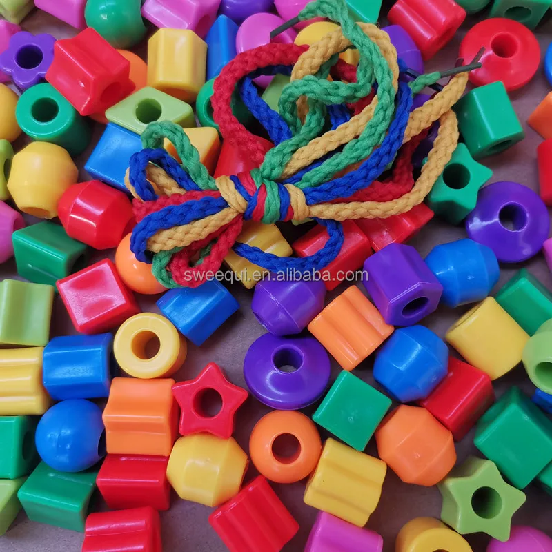 Small Lacing Beads For Kids Plastic Shapes Beads Colorful With Strings Buy Montessori Toys For