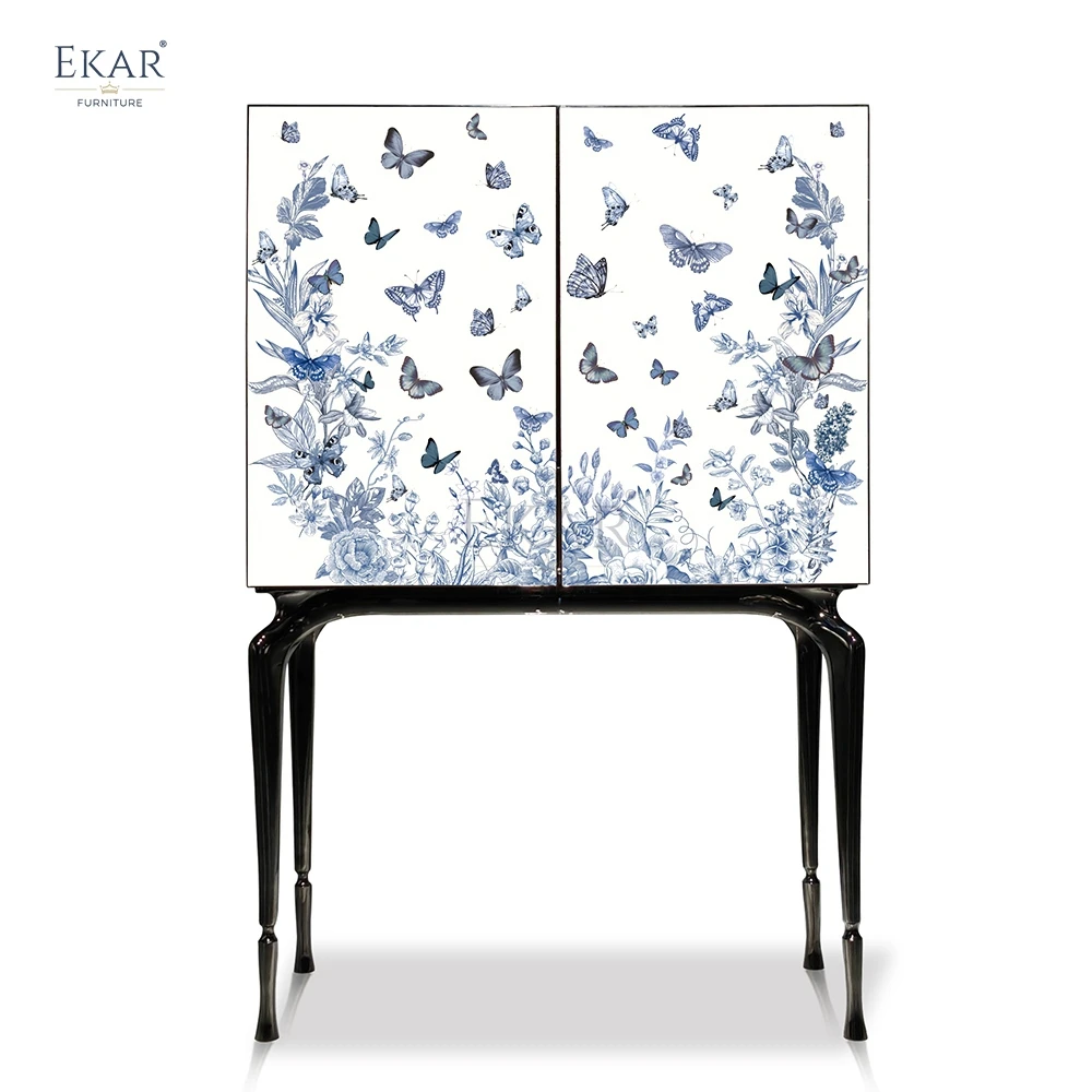 EKAR AuroBC Dubbelkantige Glas Bar Kabinet met Dramatiese Openbaring