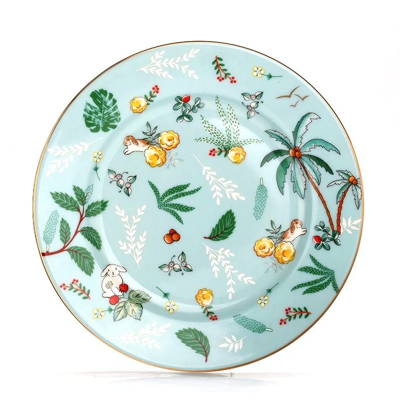 Elegant porcelain 8'' and 10.5'' wonderland rabbit pattern gift and home use bone china dinner plate for home