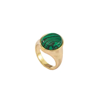 Fashion Jewelry Gold Plated Green Gemstone Turquoise Rings Metal Frame Oval Shape Emerald Rings