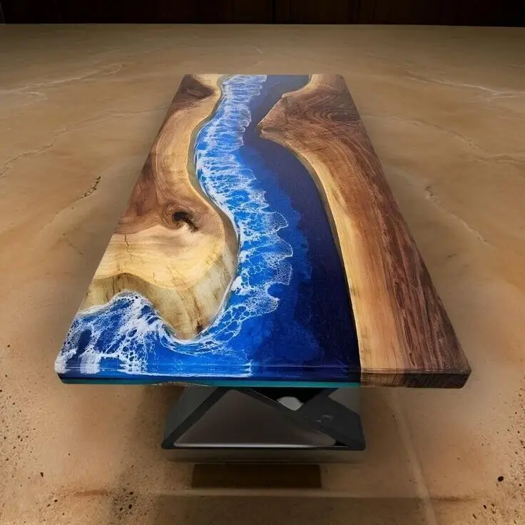 Amazing Customized Luxury Nature Design Handmade Dining Table Epoxy Resin River Table for Living Room Dining Room