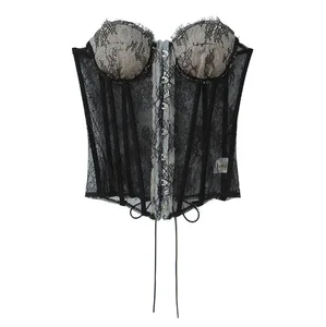 Lace Sexy Slim Waist Vest for Women 2025 Summer New American Style Spicy Girl Solid Color Bandage Tube Top