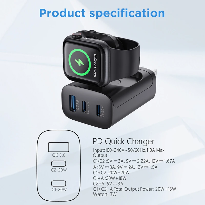 Chargeur USB 45W QC 3.0 – Affichage LED Numérique, Adaptateur Secteur Mural