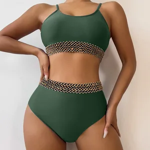 2026 Black Rose Leopard Mesh Trim 2pcs Bikini Swimsuit Set for Women