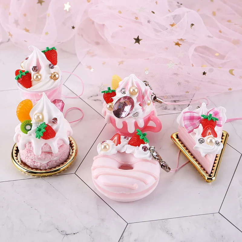 PVC Japanese Simulation Food Mini  Cake Ice Cream Cup Small Dessert Keychain Charm Pendant