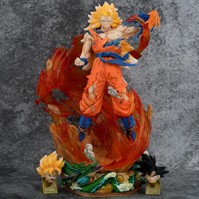 Dragons Ball Goku Vegett Vegeta fit three-headed carved luminous statue hand do model ornaments anime action figure