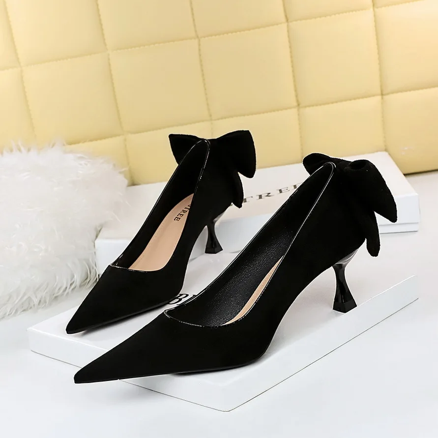 Shop Custom High Heel Shoes with Black Bowknot Party Pumps