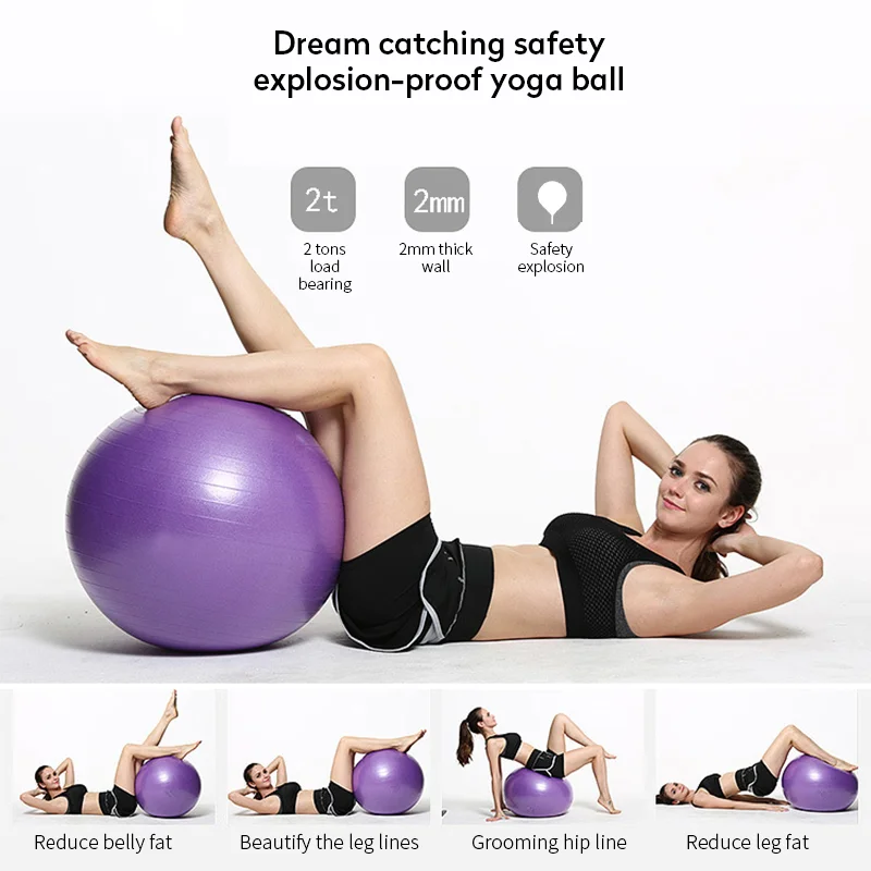 Fitness Equipment Anti Burst No Slip Yoga Balance Ball, Exercise Pilates Yoga Ball with Quick Foot Pump